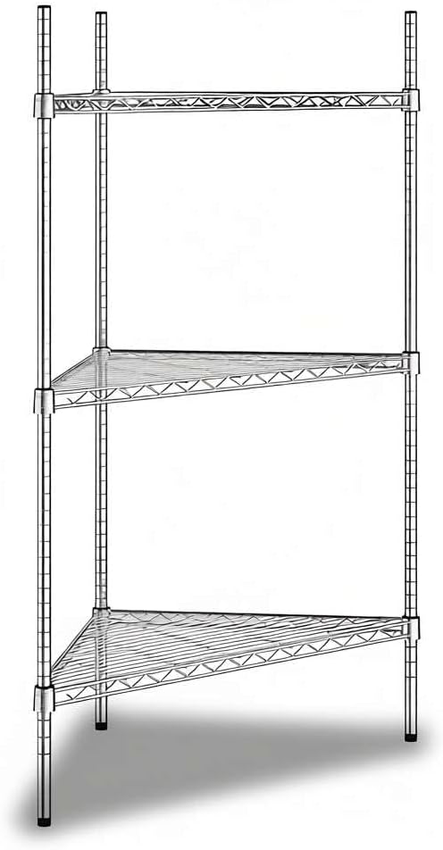 33" W x 24" D x 54" H NSF Chrome Triangle Heavy Duty Corner Shelving Kit, 3-Shelf Adjustable Wire Rack