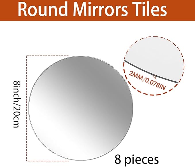 8 Pack 2mm Round Mirror Centerpieces for Tables Decorations, 8" Acrylic Circle Mirror Centerpieces Mirror Tray Candle Plate Centerpiece for Wedding Table Centerpieces Decorations Wall Decor