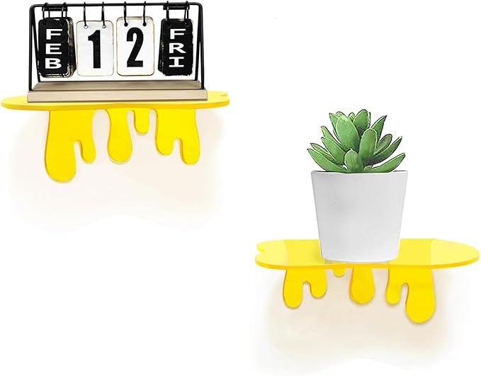 SetGame 2-Pack Acrylic Small Wall Shelves - 7 Inch Floating Shelf for Walls, Home Wall Display Ledges for Storage, Room Décor, Small Album & Items Organizer Display Dripping Wall Decor