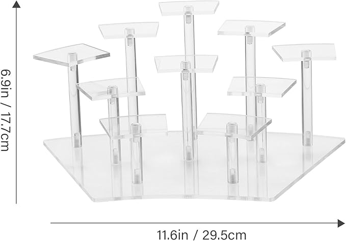 Multi-layer Acrylic Display Rack with 10 Curved Slots, Doll Rack and Handicrafts Storage Shelf for Collectibles and Makeup Organizer