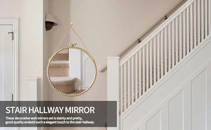 9.8 Inch Small Vintage Gold Round Wall Mirror with Sparrow Design-Iron Framed Mirror for Bathroom, Bedroom Or Dressing Room-Small Wall Mounted Mirror with Metal Bead Accents