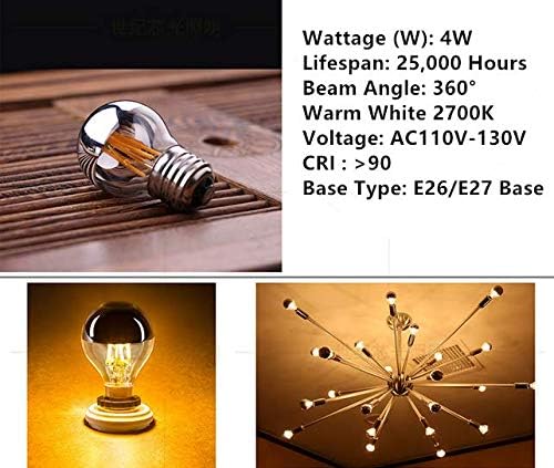 Lxcom Lighting 4W G45 Edison LED Bulb Silver Tipped Dimmable Vintage LED Filament Bulbs (4 Pack) - E26 Base G45 Antique Half Chrome, Warm White 2700K, 40W Equivalent, AC110V-130V