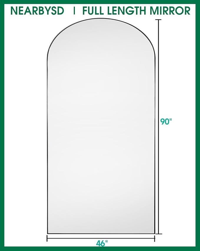 ALU-4690 Arched Full Length Mirror 90"x46" Full Body Floor Mirror Standing Hanging or Leaning Wall, Arch Wall Mirror with Stand Aluminum Alloy Frame for Bedroom Cloakroom Black