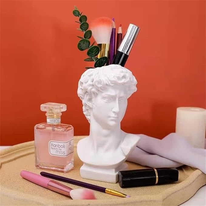David Statue Flowers Vase Unique Small Bud Vase Sculpture Planter Cosmetic Makeup Brushes Container Pen Holder Display Organizer Creative Art Gift for Home Office Rustic Table Decoration