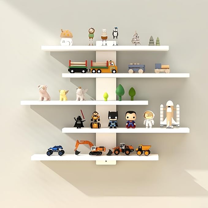 5-Tier Floating Wall Mounted Shelves, Wall Display Storage Shelf for Anime Figurines, Dolls, Plants & Statues, Decorative Organizer for Bedroom, Living Room, Study Room,Office（White）