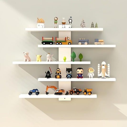 5-Tier Floating Wall Mounted Shelves, Wall Display Storage Shelf for Anime Figurines, Dolls, Plants & Statues, Decorative Organizer for Bedroom, Living Room, Study Room,Office（White）