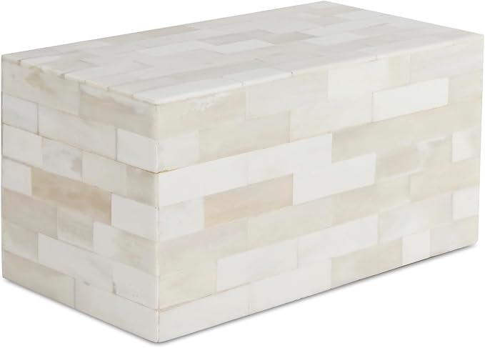 Handicrafts Home Decorative Storage Box with Lid– 10x5x5” Modern Home Decor Organizer, Memory Box & Jewelry Storage- Decorative Boxes for Living Room & Shelf Decor- Classic Plain- White