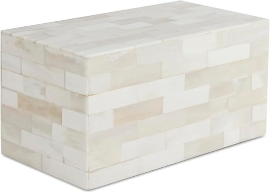 Handicrafts Home Decorative Storage Box with Lid– 10x5x5” Modern Home Decor Organizer, Memory Box & Jewelry Storage- Decorative Boxes for Living Room & Shelf Decor- Classic Plain- White