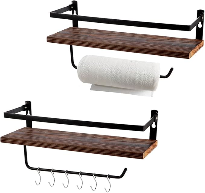 PHUNAYA Floating Shelves,Wall Mounted Shelf for Kitchen,Living Room,Bedroom,Bathroom Storage,Rustic Wood,Set of 2(Brown)