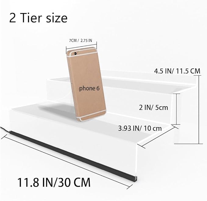YMVV 12 Inch Acrylic Shelf for Perfume Organizer with LED Light, Large 2 Tier Cologne Organizer Tiered Riser Display Stand,Acrylic Display for Decoration and Organizer, Clear