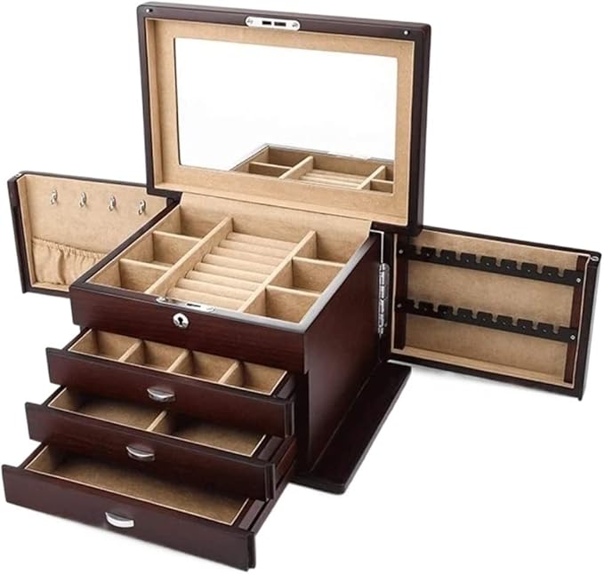 Jewellery Box Makeup Organizer Jewelry Case Organizer Jewelry Storage European Wooden Jewelry Box Multi-Layer With Lock Storage Box Bracelet Necklace Ring Jewelry Box Jewelry Storage Box Jewelry Box J