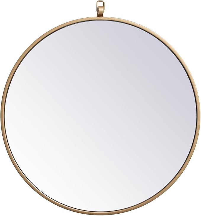 Brilliance, Metal Frame Round Mirror with Decorative Hook 21 Inch in, Midcentury Modern, Brass