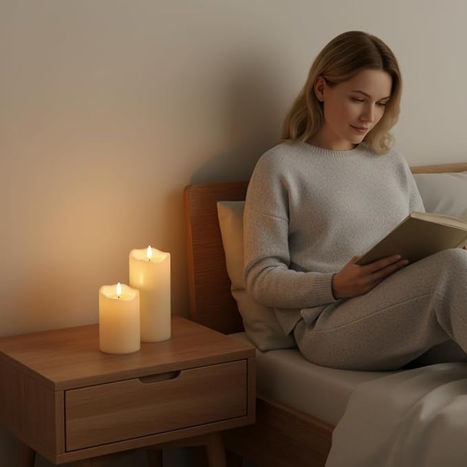 ANGELLOONG Flameless Candles with Remote for Table Decor, Flickering Fake Pillar Candles Battery Operated, Battery Candles with Timer for Home Living Room Wedding Bride Decoration, Set of 3