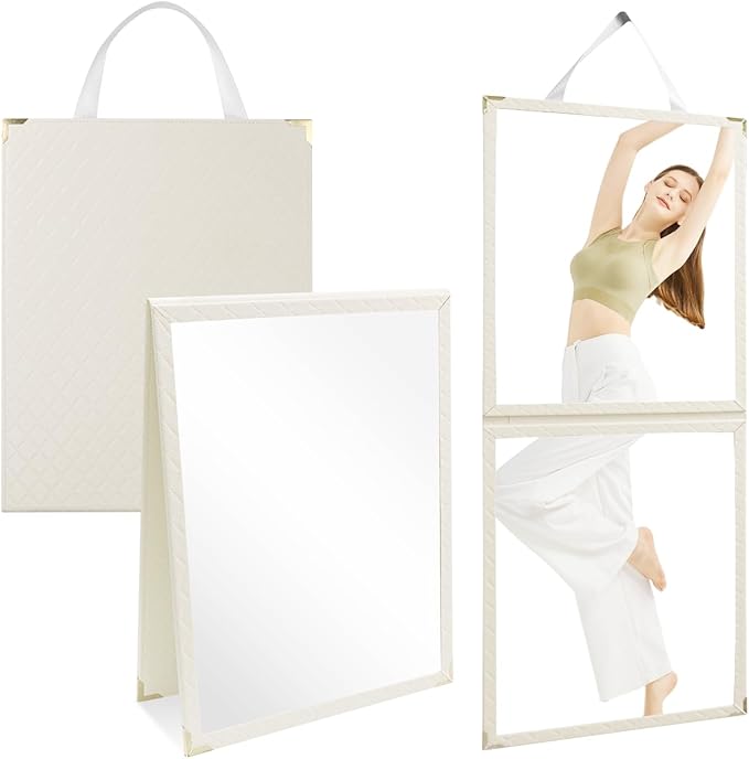 Foldable Portable Full Length Mirror, Hanging Folding Mirror with Handle, Frameless Shatterproof Hanging for Camping, Travel, Dance, RV, Home Fitness, Gift (White, 33x13 Inch) (White)