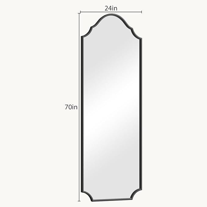 WallBeyond Arched Full Length Mirror Wall Mounted, 70"x24" Black Metal Frame Full Body Mirror for Bedroom, Living Room, Hanging or Leaning Against Wall Full Size