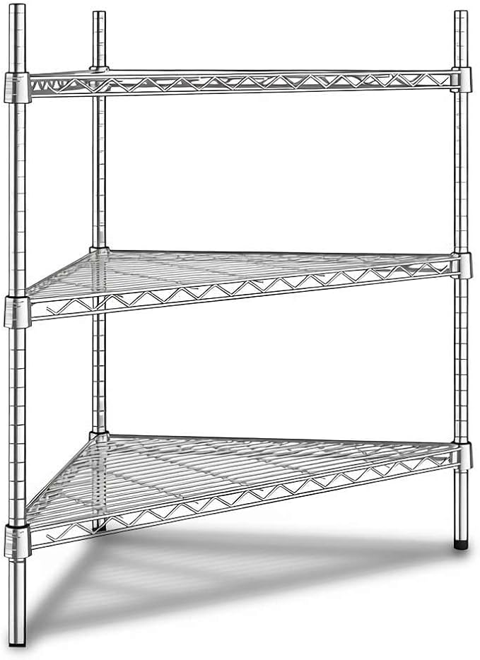 33" W x 24" D x 34" H NSF Chrome Triangle Heavy Duty Corner Shelving Kit, 3-Shelf Adjustable Wire Rack