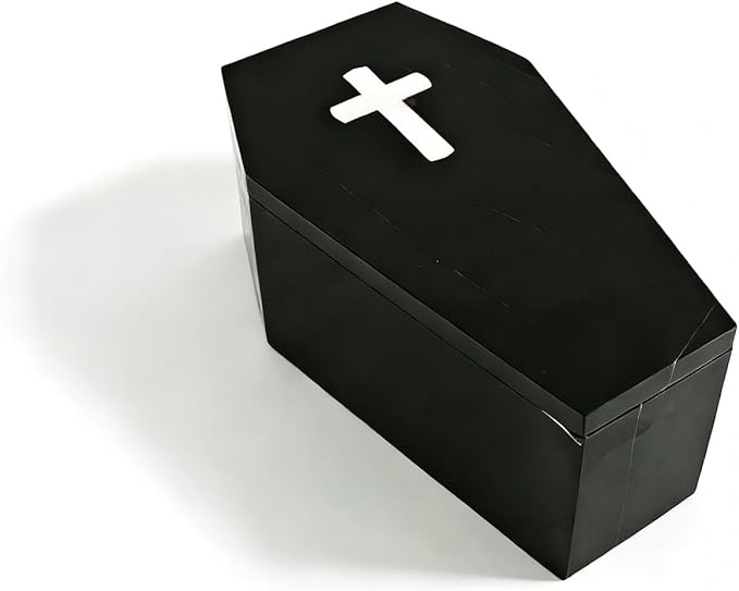 Gothic Coffin Organizer Box with/without Cross, Black Marble Storage Case for Makeup Brushes and Accessories (With Cross)