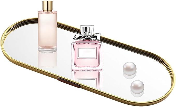 Mirror Tray - Oval Metal Mirrored Tray, Elegant Bathroom Organizer, Decorative Perfume Display, Large Capacity Vanity Accessory | Perfumes Makeup Dresser Vanitys for Perfume Makeup Dresser Vanity