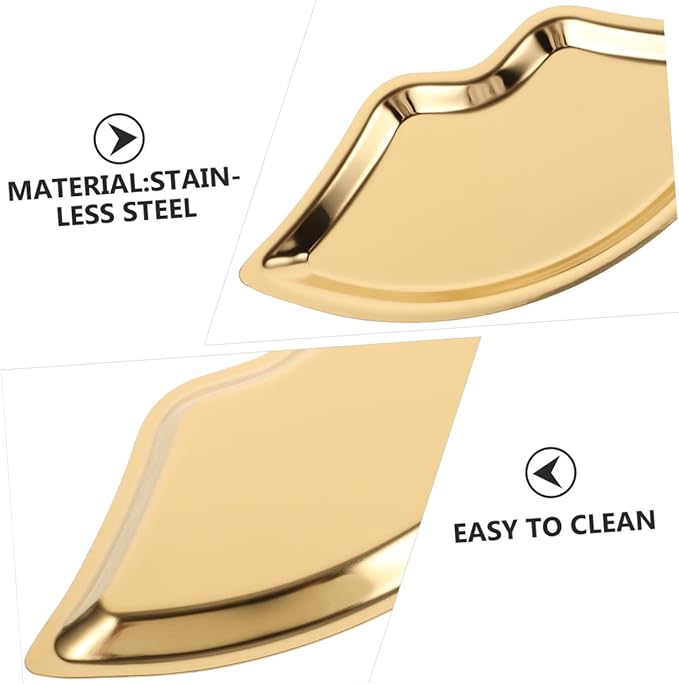 Lip Shaped Jewelry Plate Key Tray Makeup Organizers for Counter Organizers Gold