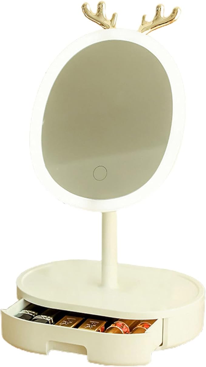 LED Makeup Mirror Stepless Dimming USB Rechargeable,Cosmetic Organizer Boxes90° Rotating Freestanding Mirror for Makeup,Touch Screen,Removable Makeup Mirror,White