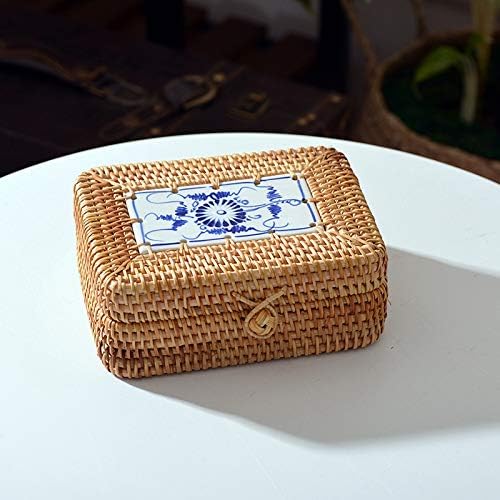Rattan Woven Storage Box with Lid Handmade Jewelry Boxes Makeup Organizer Wooden for Sundries Tea Case Containers Gift