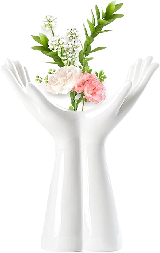 White Ceramic Vase Creative Human Body Art Design Multi Functional Office Desktop Organizer Pen Holder Makeup Brush Holder Home Decor Vase for Flowers Boho Ceramic Vases Stylish Decorative Accent (D)