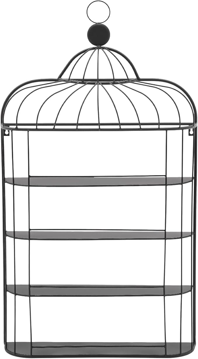 4-Tier Nail Polish Wall Racks 20 * 37 Inch Hold Up to 200 Bottles Birdcage Iron Nail Polish Shelf Organizer Wall Mounted 4 Rows (Black)