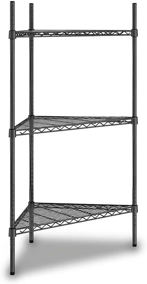 33" W x 24" D x 54" H NSF Black Triangle Heavy Duty Corner Shelving Kit, 3-Shelf Adjustable Wire Rack