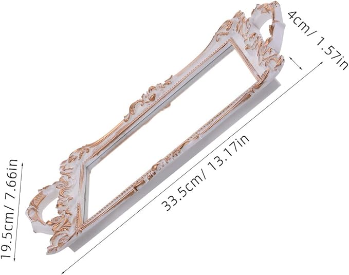 Artibetter European Gold Mirror Vanity Tray Decorative Jewelry Holder Makeup Organizer for Dresser Countertop Storage Accessories