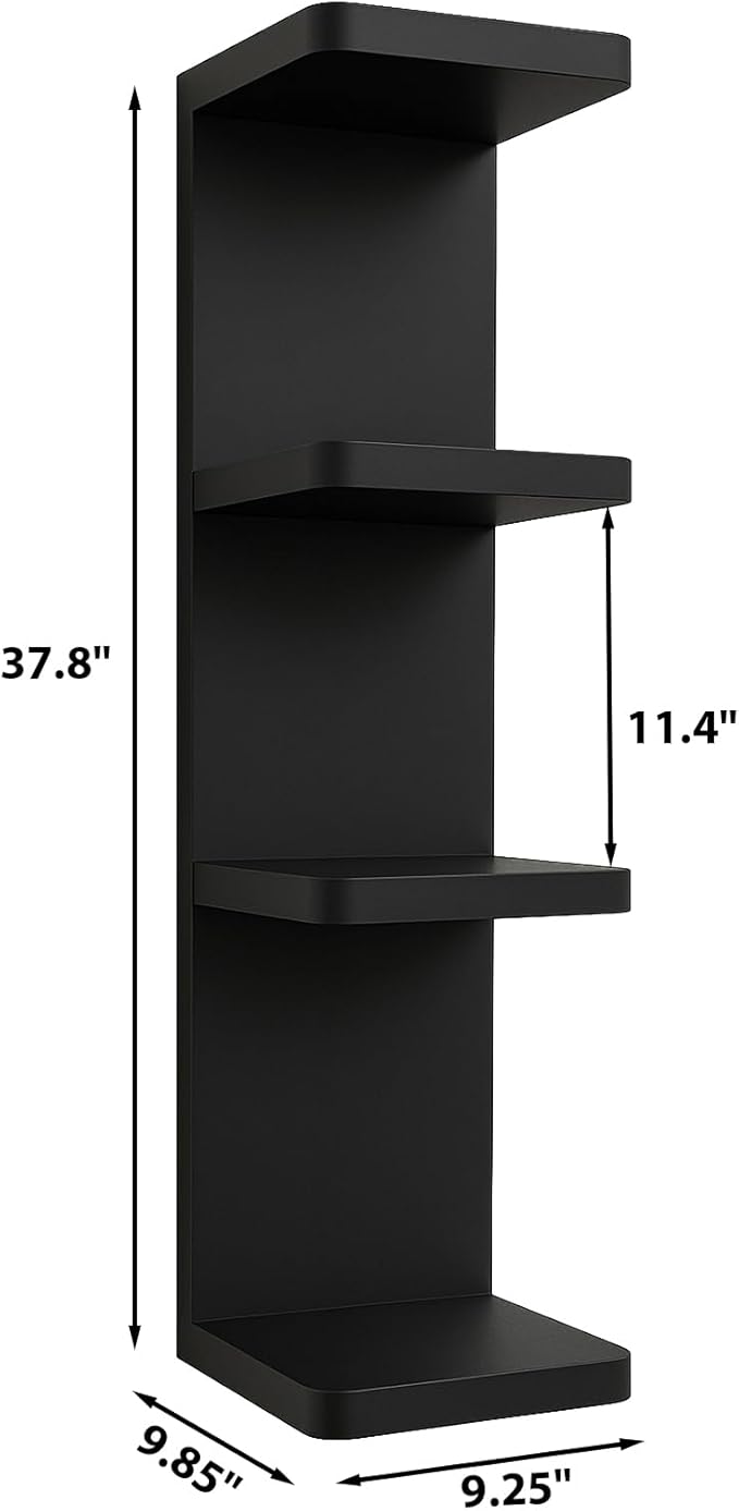 LitaEther Versatile 4 Tier Wall Shelf Unit,Black Lack Wall Shelf,Display Floating Shelf with Round Edge