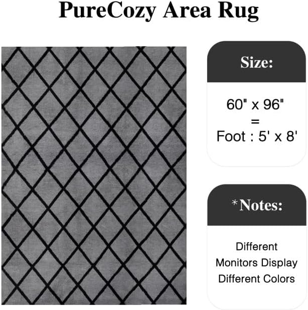 PureCozy 5x8 Checkered Rug for Bedroom Grey and White Modern Soft Area Rug Fluffy Non-Slip Carpet for Living Room Playroom Home Aesthetic Decor