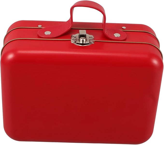 ULTECHNOVO Mini Suitcase Storage Box Compact Iron Handheld Container for Toys Makeup and Jewelry for Travel Boys and Girls and Home Organization Red