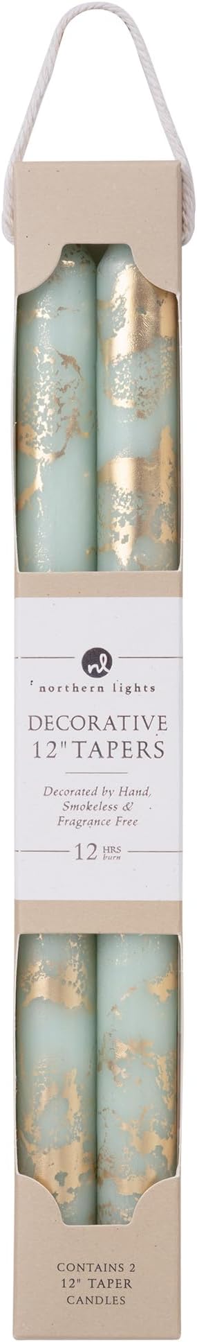 Northern Lights Candles - Premium Decorative Tapers - 12" 2PK - Pistachio w/Gold - 73312