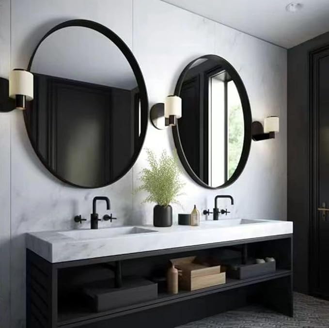 USHOWER 2- Pack Bathroom Mirrors for Over Sink, 30 Inch Circle Mirror with Metal Frame, Black Wall Mirror Modern Decoration for Vanity, Entryway, Living Room, Hallway and Bedroom