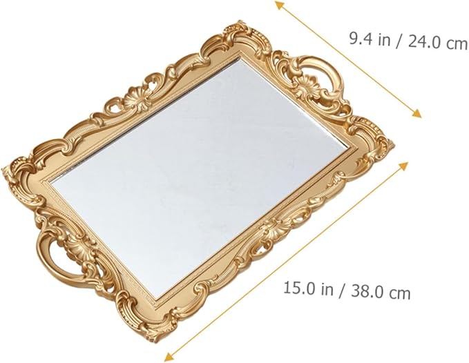 Wakauto Mirror Tray for Perfume and Makeup Organizer Vintage Vanity Dresser Decorative Tray with Mirror Surface for Home Décor and Dressing Table