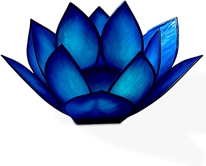 Om Gallery Capiz Shell Lotus Flower Decor Tealight Candle Holder for Serene Ambiance -Decorative Natural Shell Mini Candle Holders for Meditation, and Relaxation, Dark Blue