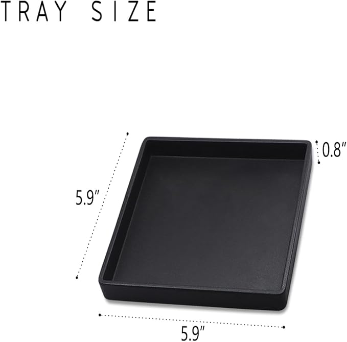 Small Square Serving Tray (5.9 inch), Durable Black Tray for Desserts & Organization, Lightweight for Coffee, Drinks, Party, Seasoning, Perfume and Display.