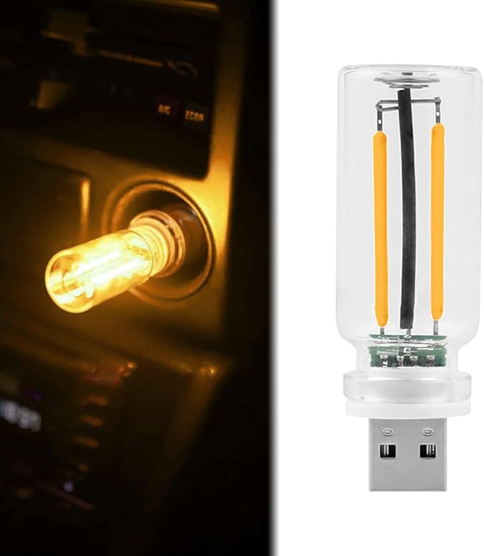Car USB Light Bulbs, Retro Glass Bottle LED Night Lamp with Touch Dimmable Control, Portable Interior Ambient Lighting for Vehicle, Bedroom, Hallway, Camping, Gift for Christmas or Birthday,Warm White