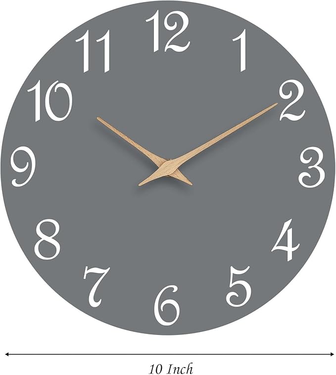 Mosewa Wall Clock Silent Non Ticking Decorative for Bedroom Bathroom Office Living Room Battery Operated Gray Wood Modern Simple(10 Inch)