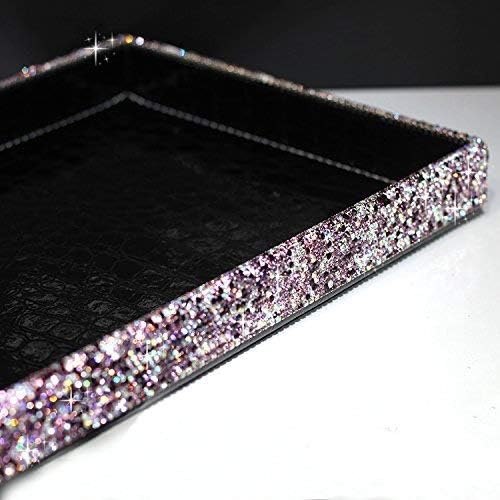 Classic Bling Rhinestone Jewelry or Makeup Storage Box Organizer Display Storage case for Desk or Table (Black+Purple)