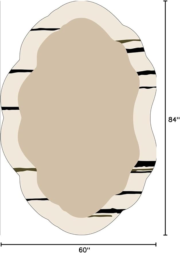 Mid Century Modern Irregular Rug 5x7 Beige Cream Black Lines Border Irregular Shaped Area Rug for Living Room Bedroom Playroom Minimalist Abstract Boho Home Office Foldable Thin Comfort Carpet Mats