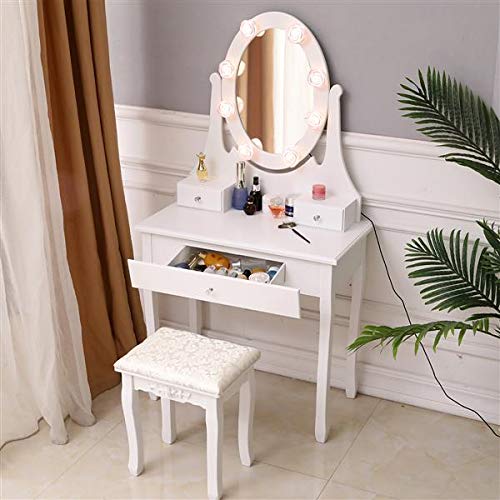 Dressing Table, Vanity Set with Mirror & Stool Vanity Makeup Table MDF Makeup Dressing Table with Cushioned Stool Cosmetic and Jewelry Organizers for Women Girls Bedroom, Bathroom