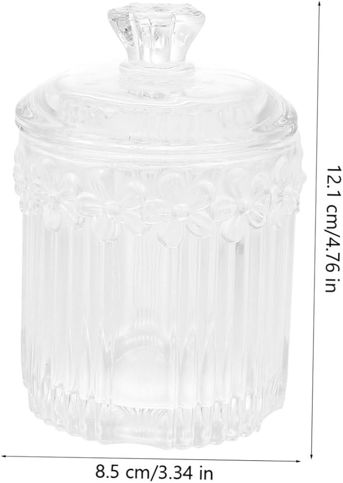 GLEAVI Retro Embossed Glass Storage Box for Swabs and Jewelry Decorative Bottle Organizer for Makeup and Accessories Elegant Room Décor