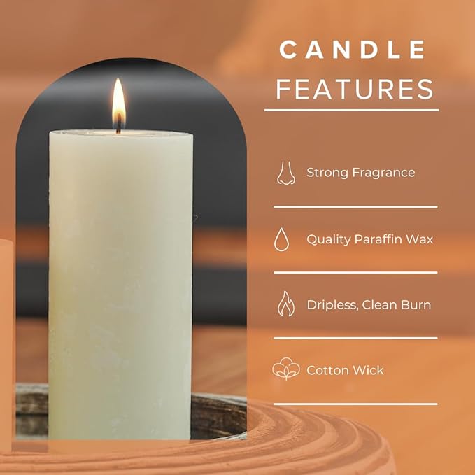 Simply Soson Cinnamon Vanilla Sugar Scented Candle Set - 3x6 Ivory Pillar Candles for Home, Aromatherapy, Women, Fall