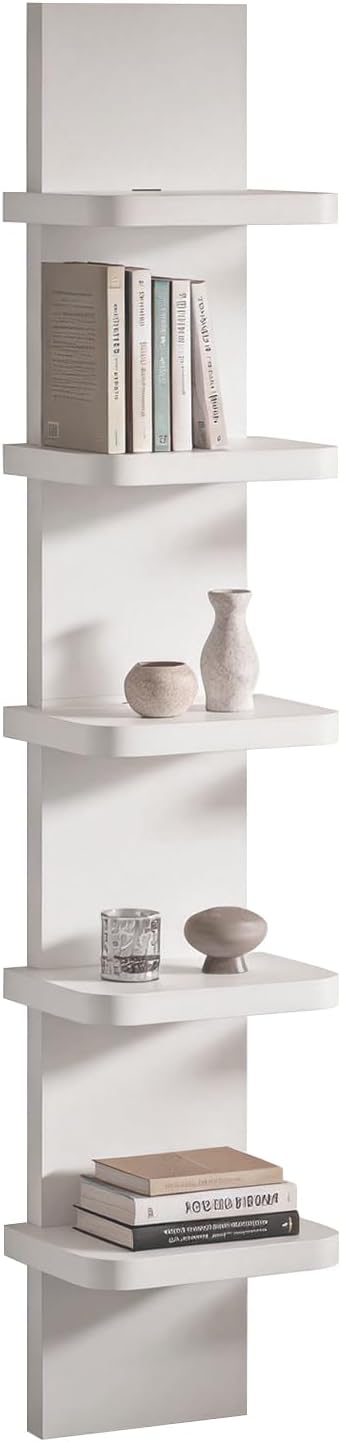 Versatile 5 Tier Wall Shelf Unit, Floating Shelves for Wall (Round Corner), Vertical Lack Wall Shelf for Bedroom, Vanity, Living Room, Home Decor Makeup Organizer Display, White
