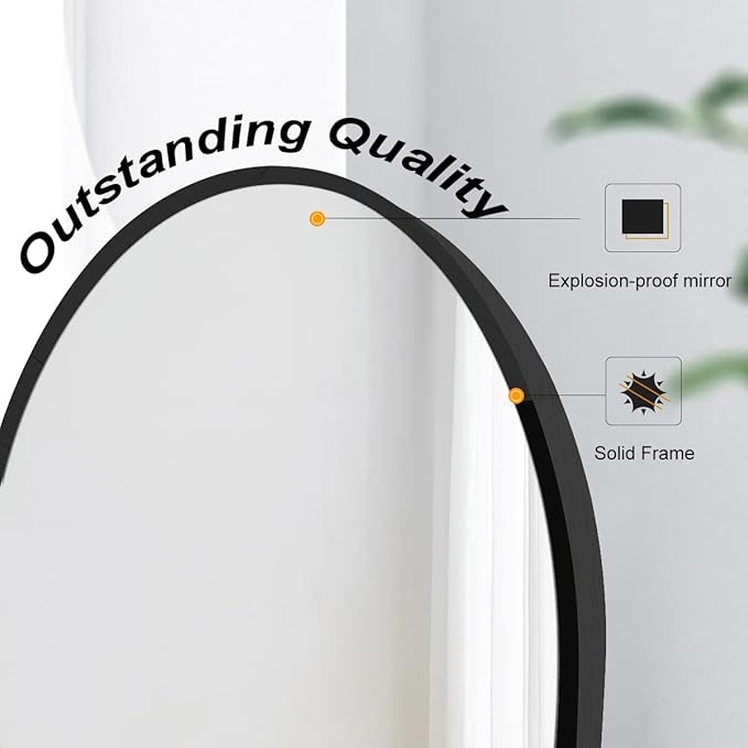 Arched Wall Mirror, Black Decorative Hanging Mirror, 38"x26" Vanity Mirror Brushed Aluminum Alloy Frame for Bathroom, Bedroom, Living Room, Entryway, Hang Vertical or Horizontal