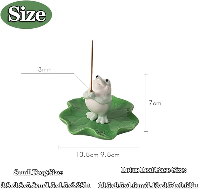 Frog Incense Holder for Sticks, Ceramic Incense Holder Cute Frog Figurines Incense Stick Holder, Insence-Sticks Burner Incense Burner Holder for Yoga Meditation Home Office Decor (without Ash Catcher)