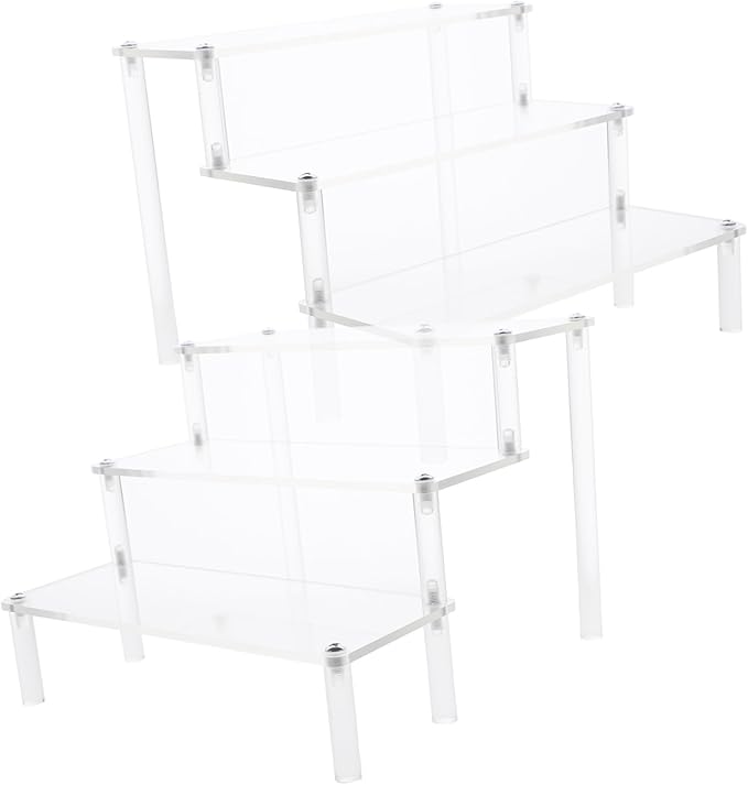 2pcs Acrylic Riser Shelf for Display Tiered Easel Stand Makeup Organizer Acrylic Jewelry Rack Display Stand for Shelves
