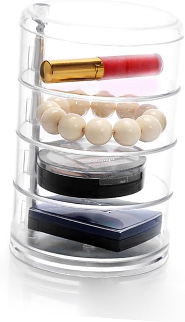 Healeved 2pcs Transparent Four-layer Circular Rotating Jewelry Storage Box Plastic Organizer for Cosmetics Beads and Items Desktop Display Container