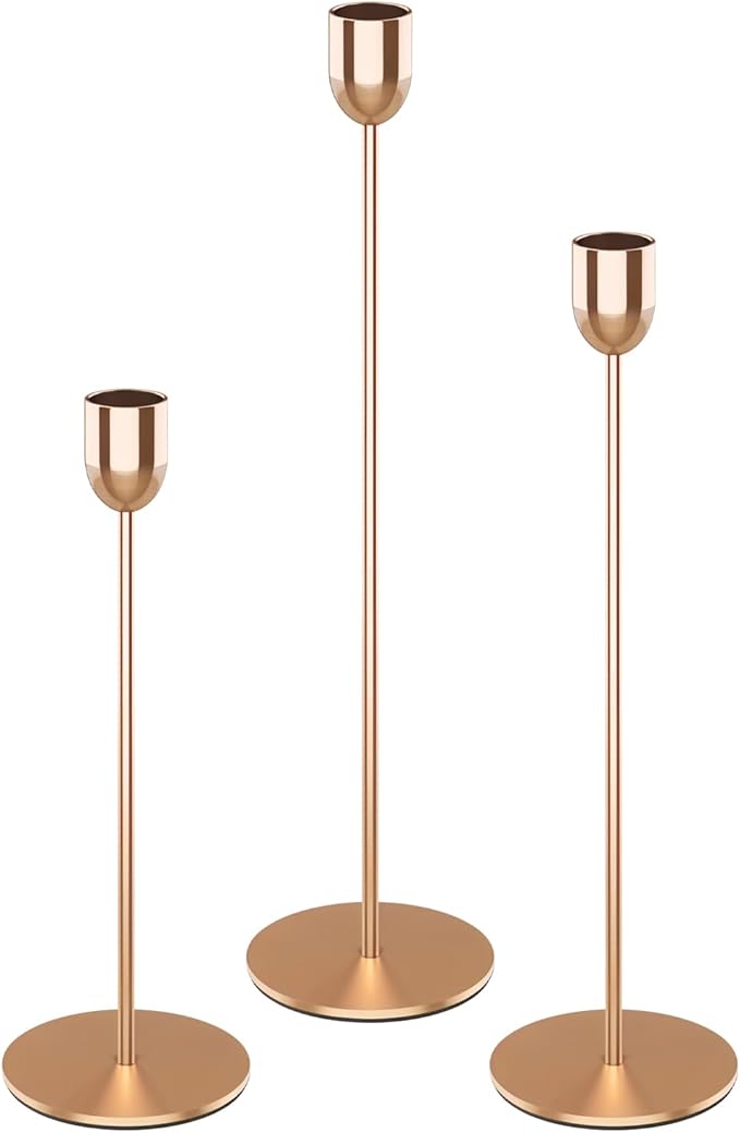 ChefBee Gold Tall Candle Candlestick Holder, 3PCS Taper Pillar Candle Sticks Stand Holders Decor, Centerpiece Dining Table Wedding Festive Fireplace Mantle Vintage Room Decorations, Housewarming Gift